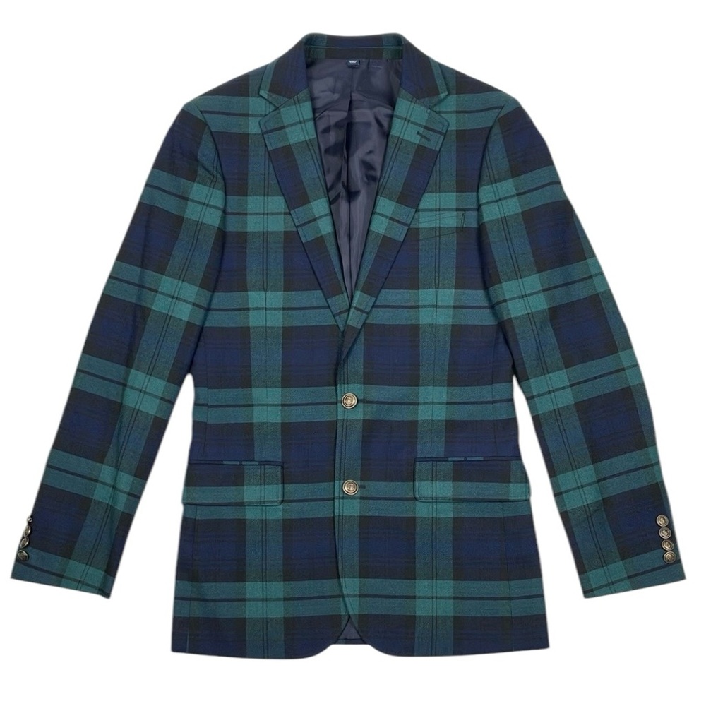 J Crew Thompson University Blazer Blue Green Plaid Men's 34 NWT